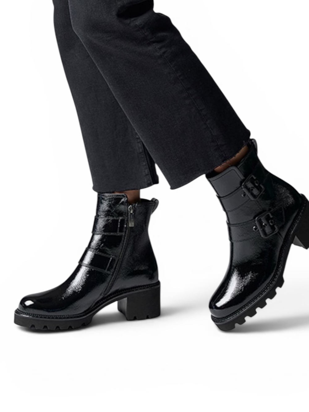 Paul Green Black Crumpled Leather Ankle Boots – UK7/US9.5